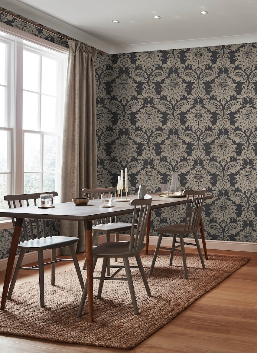  - Archive Damask Black & Gold Wallpaper - 119971 - Decor Warehouse