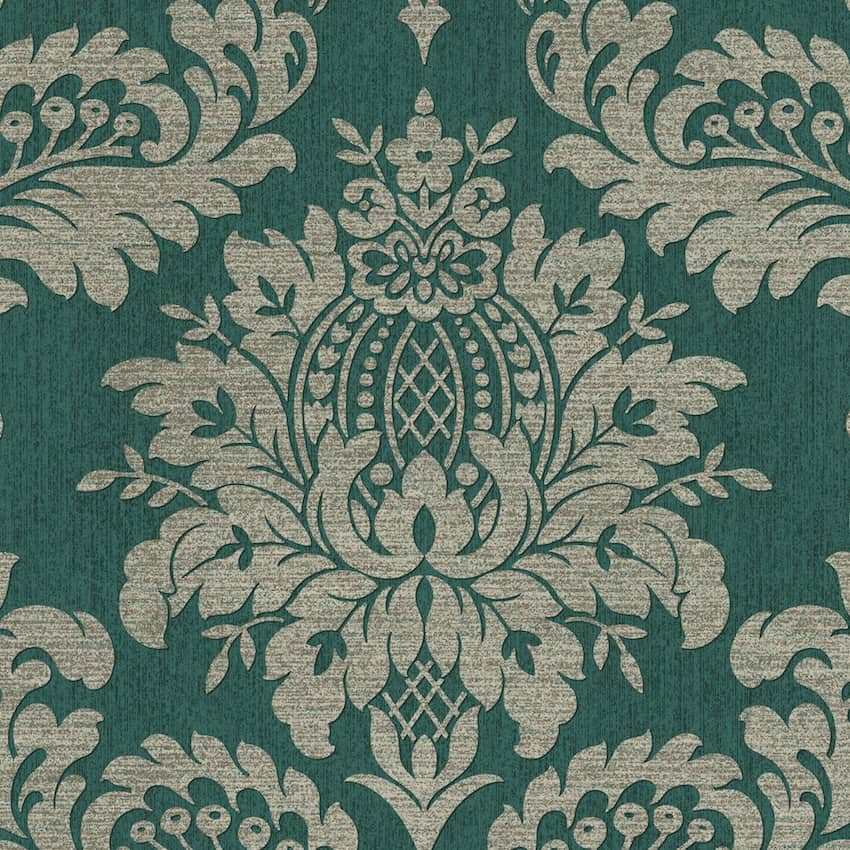  - Archive Damask Teal & Gold Wallpaper - 119969 - Decor Warehouse