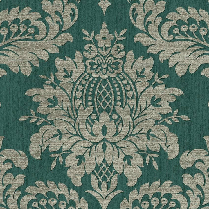  - Archive Damask Teal & Gold Wallpaper - 119969 - Decor Warehouse