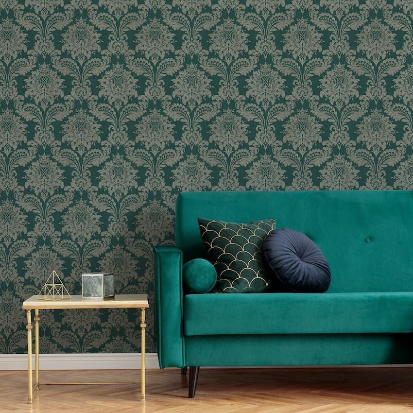 -Graham & Brown-Archive Damask Teal & Gold Wallpaper-Decor Warehouse