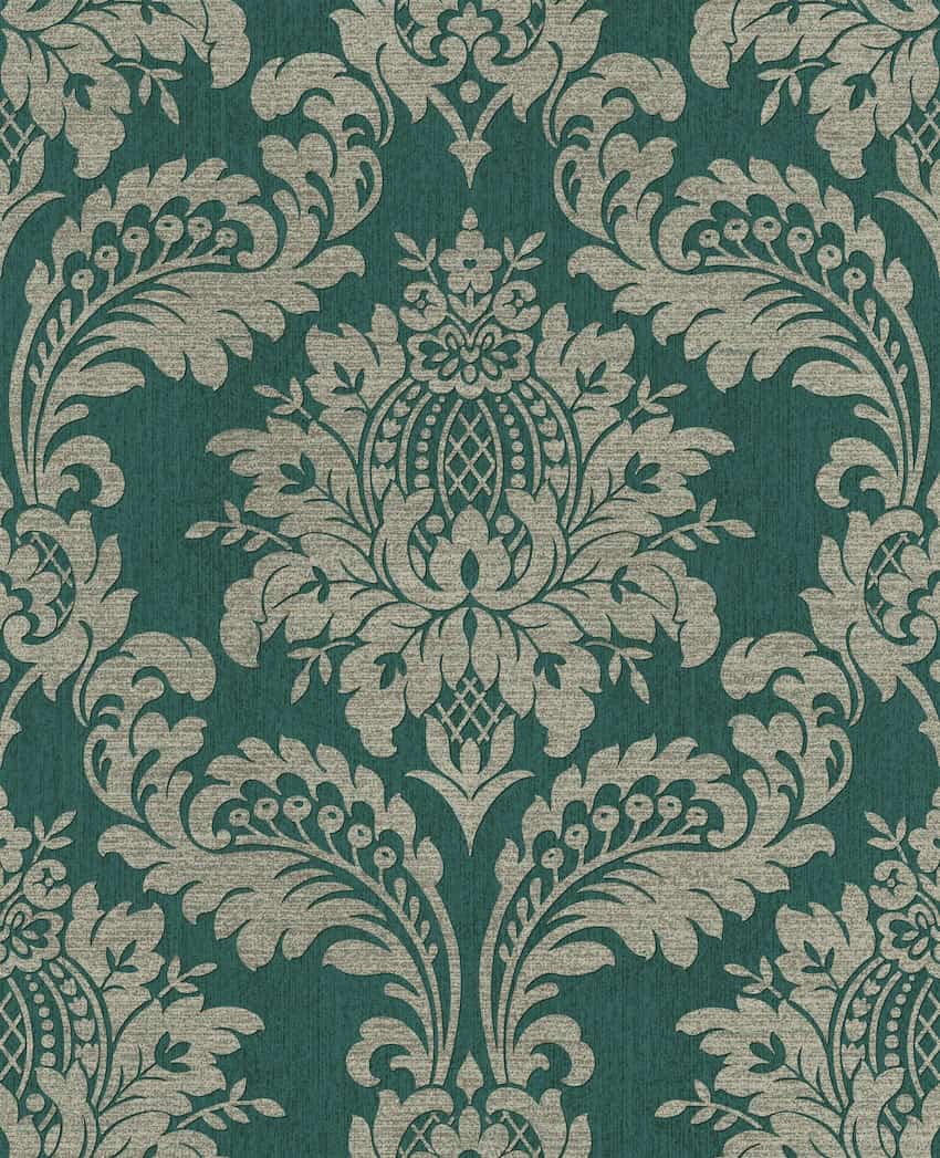 '-Graham & Brown-Archive Damask Teal & Gold Wallpaper-Decor Warehouse