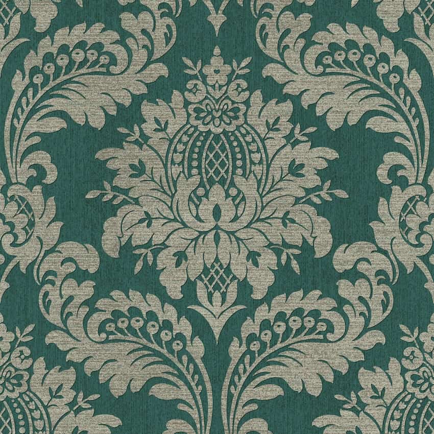 -Graham & Brown-Archive Damask Teal & Gold Wallpaper-Decor Warehouse