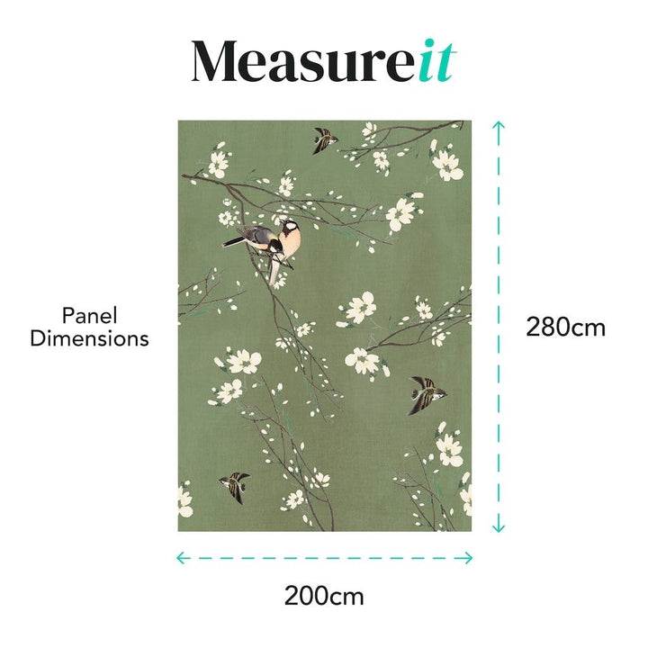 127025FXST - Graham & Brown - Art for the Home Birds & Blossom Green Mural - Decor Warehouse