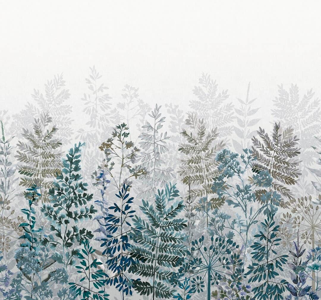 - Art for the Home Leaf Silhouette Indigo Mural - 125918FXST - Decor Warehouse