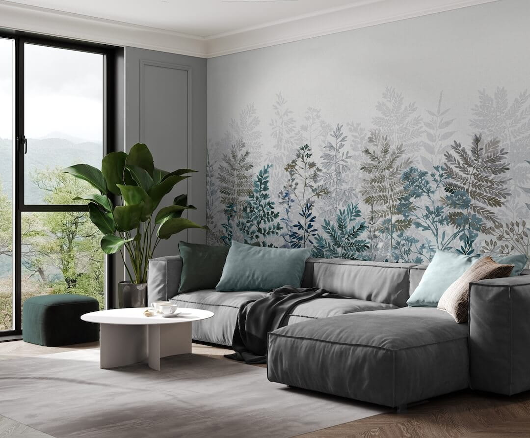 - Art for the Home Leaf Silhouette Indigo Mural - 125918FXST - Decor Warehouse