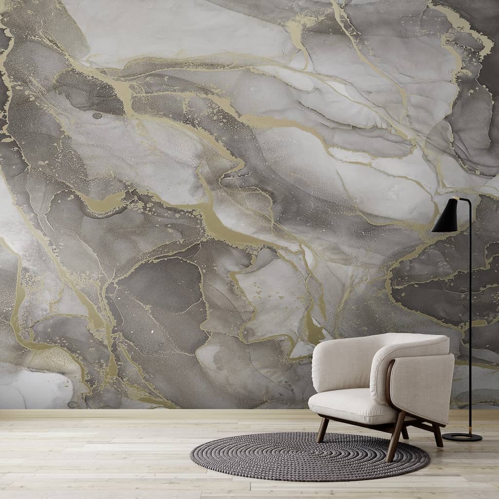 125594FXST - Graham & Brown - Art for the Home Marble White Gold Mural - Decor Warehouse