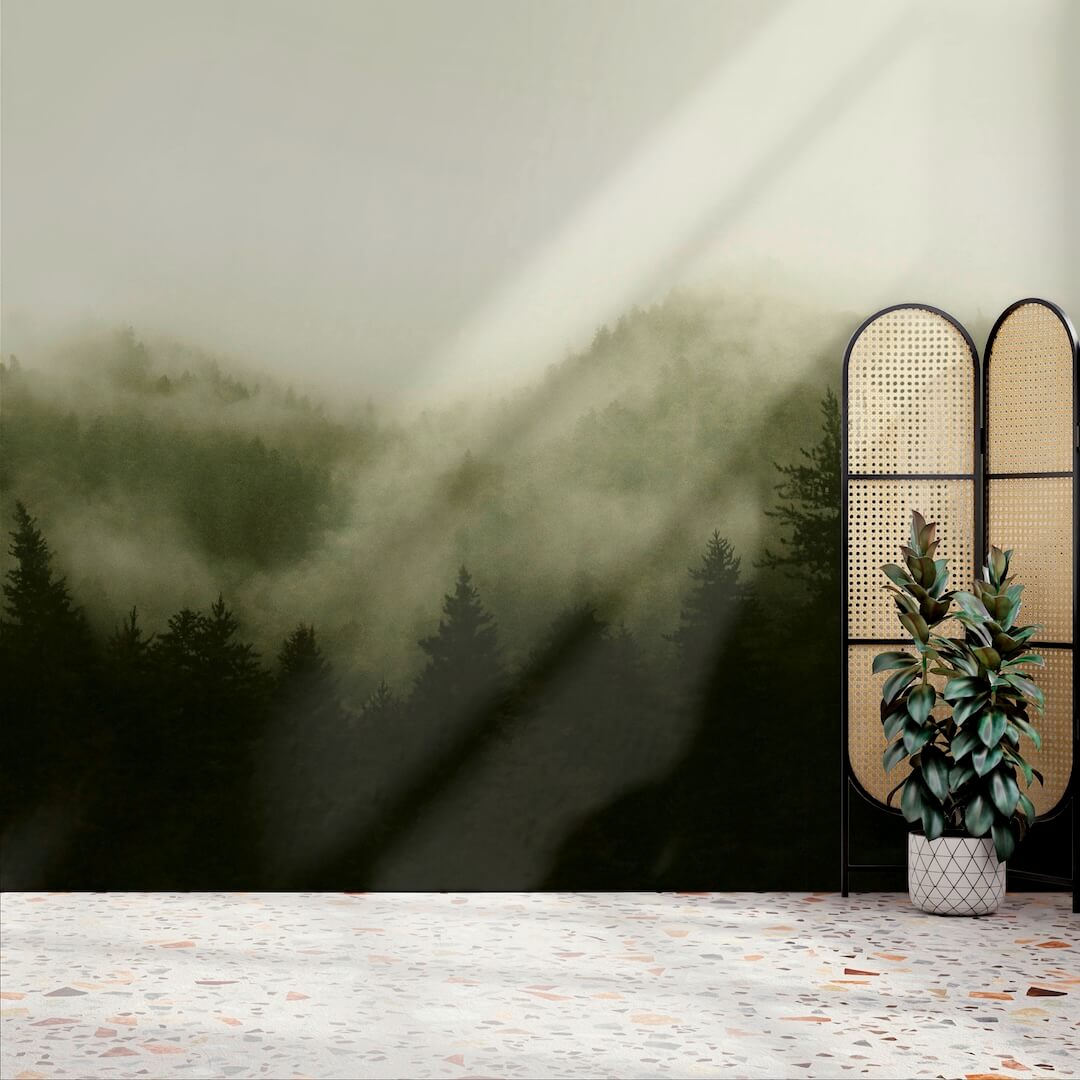  - Art for the Home Misty Landscape Green Mural - 125702FXST - Decor Warehouse