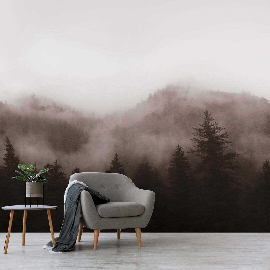125720FXST - Graham & Brown - Art for the Home Misty Landscape Neutral Mural - Decor Warehouse