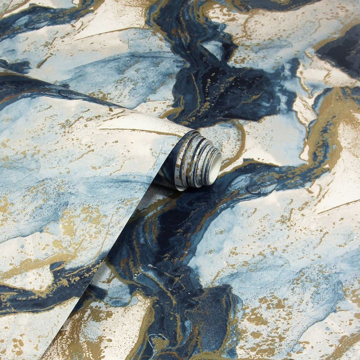 Arthouse Abstract Marble Teal/Gold Wallpaper - 693404