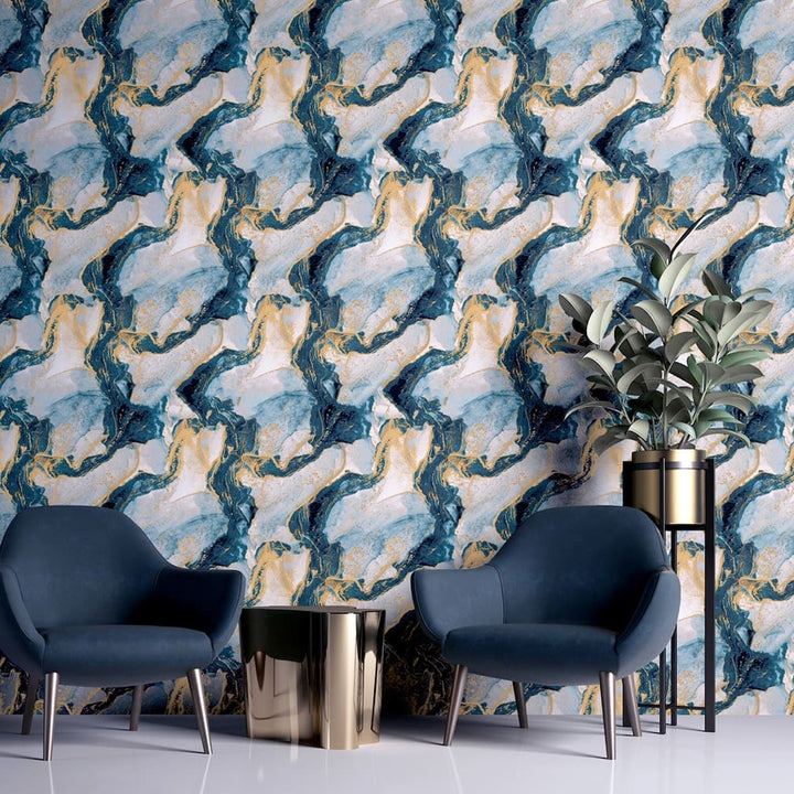 Arthouse Abstract Marble Teal/Gold Wallpaper - 693404