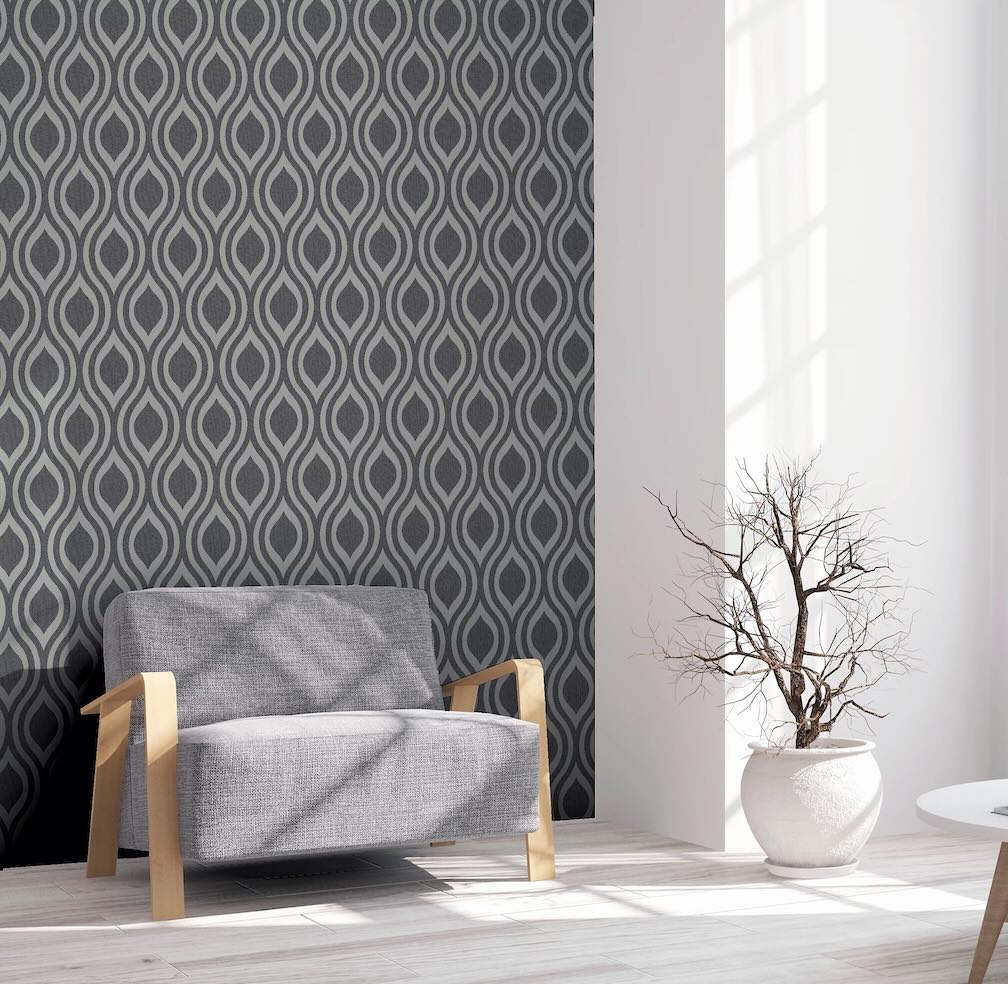 Arthouse Artistick Luxe Ogee Gunmetal Silver Wallpaper