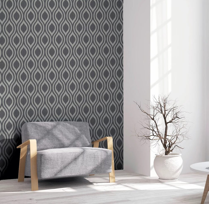 Arthouse Artistick Luxe Ogee Gunmetal Silver Wallpaper