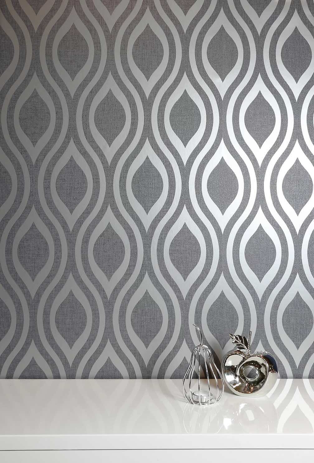 Arthouse Artistick Luxe Ogee Gunmetal Silver Wallpaper