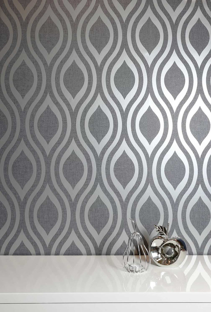 Arthouse Artistick Luxe Ogee Gunmetal Silver Wallpaper