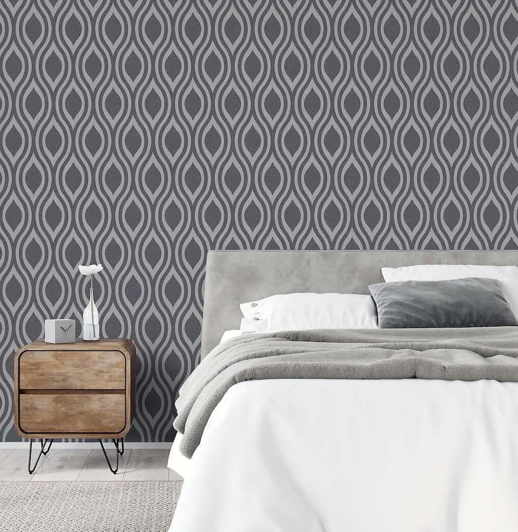 Arthouse Artistick Luxe Ogee Gunmetal Silver Wallpaper