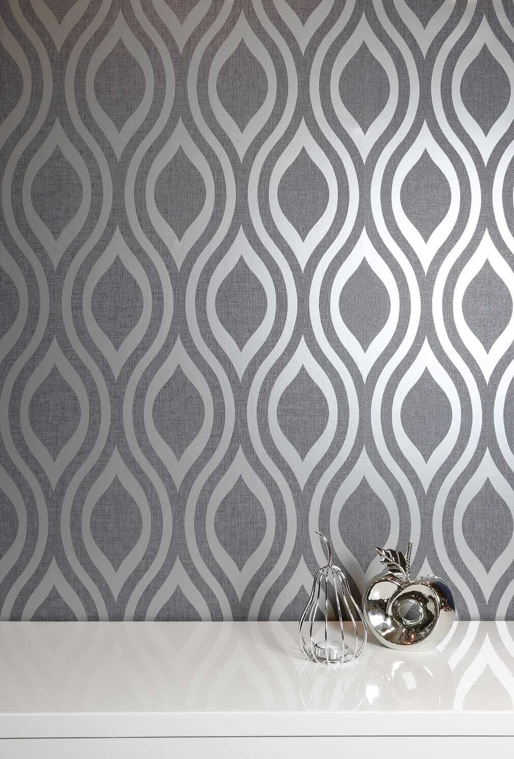 - Arthouse Artistick Luxe Ogee Gunmetal Silver Wallpaper - 300216 - Decor Warehouse