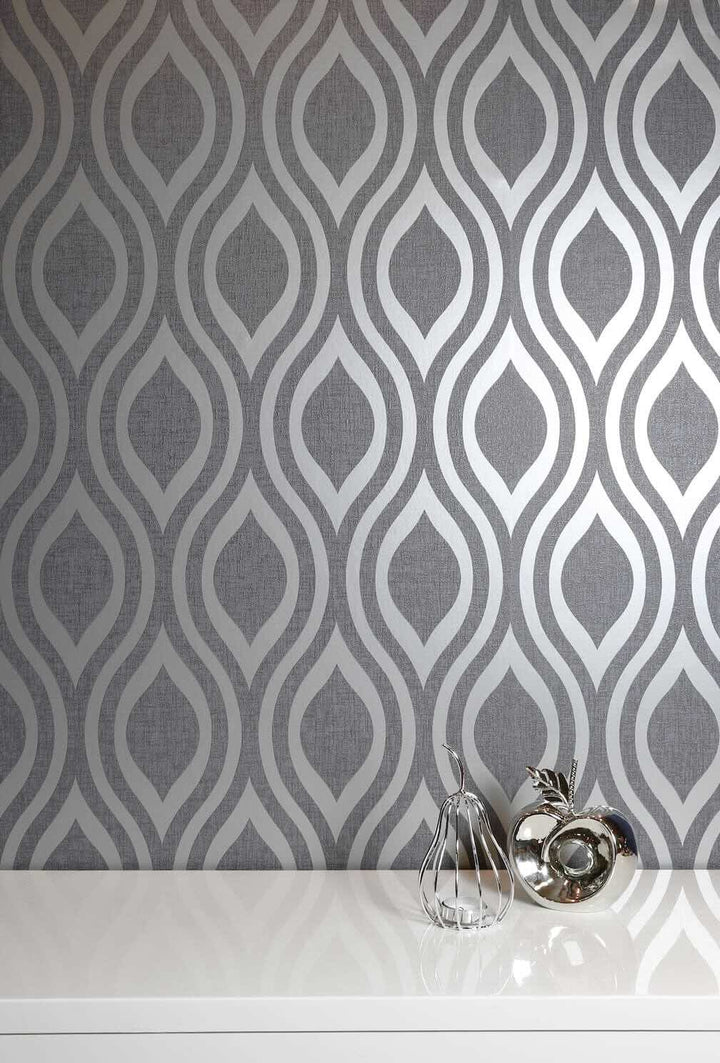 - Arthouse Artistick Luxe Ogee Gunmetal Silver Wallpaper - 300216 - Decor Warehouse