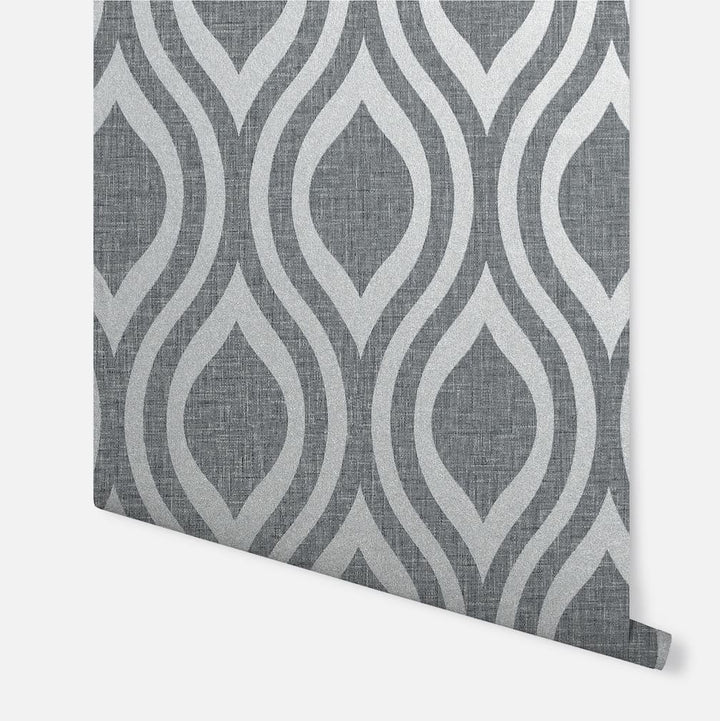- Arthouse Artistick Luxe Ogee Gunmetal Silver Wallpaper - 300216 - Decor Warehouse