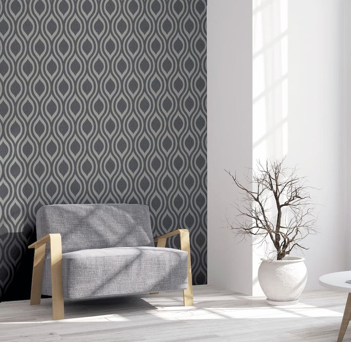 - Arthouse Artistick Luxe Ogee Gunmetal Silver Wallpaper - 300216 - Decor Warehouse