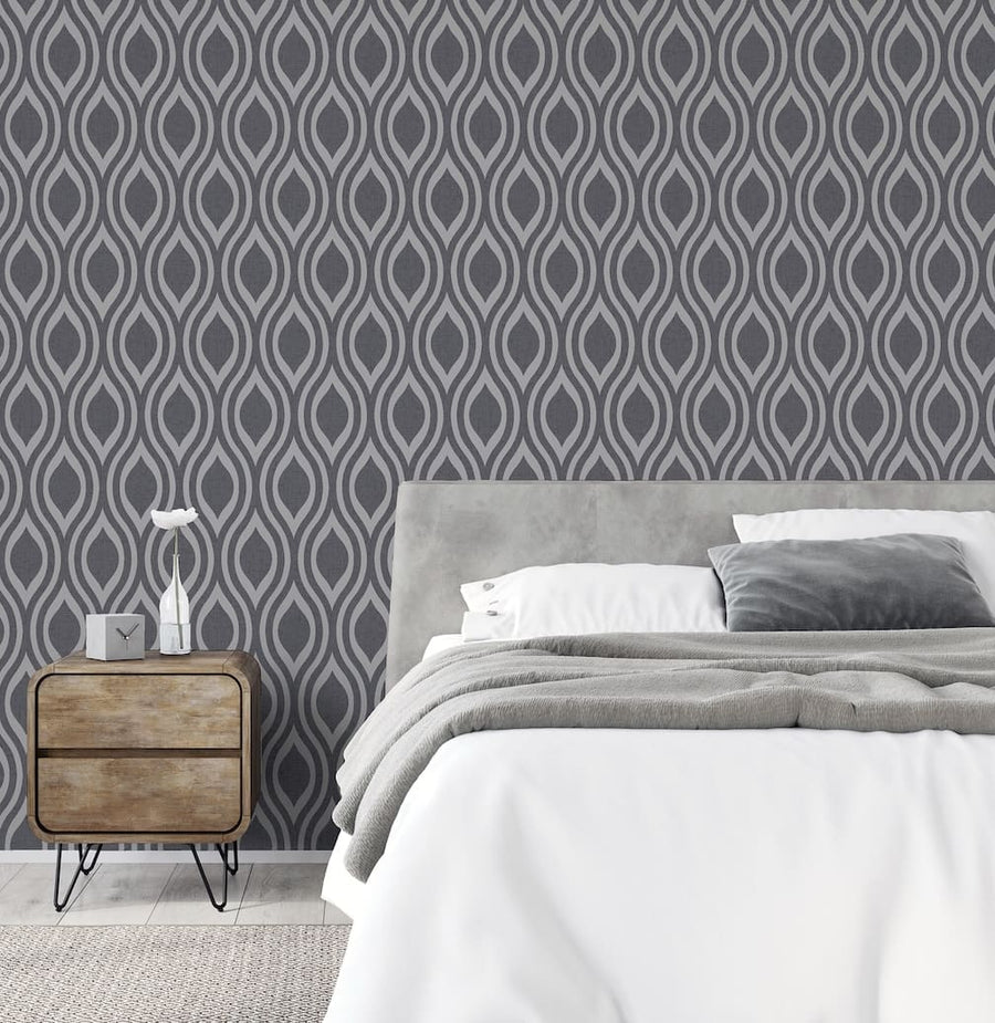  - Arthouse Artistick Luxe Ogee Gunmetal Silver Wallpaper - 300216 - Decor Warehouse