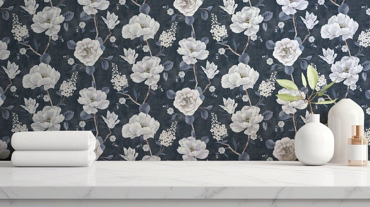  - Arthouse Ashley Floral Navy Wallpaper - 925505 - Decor Warehouse