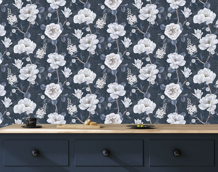  - Arthouse Ashley Floral Navy Wallpaper - 925505 - Decor Warehouse