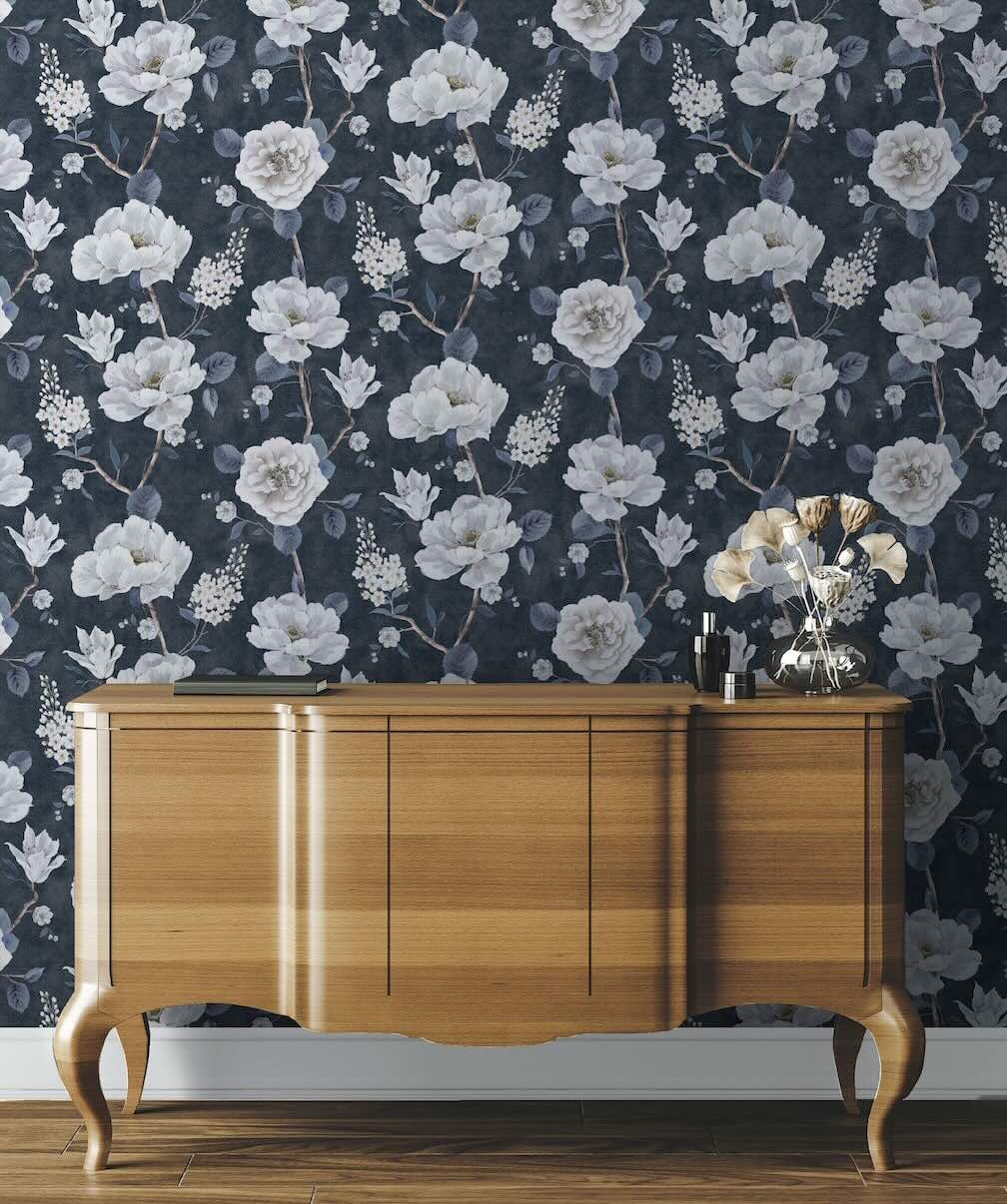  - Arthouse Ashley Floral Navy Wallpaper - 925505 - Decor Warehouse
