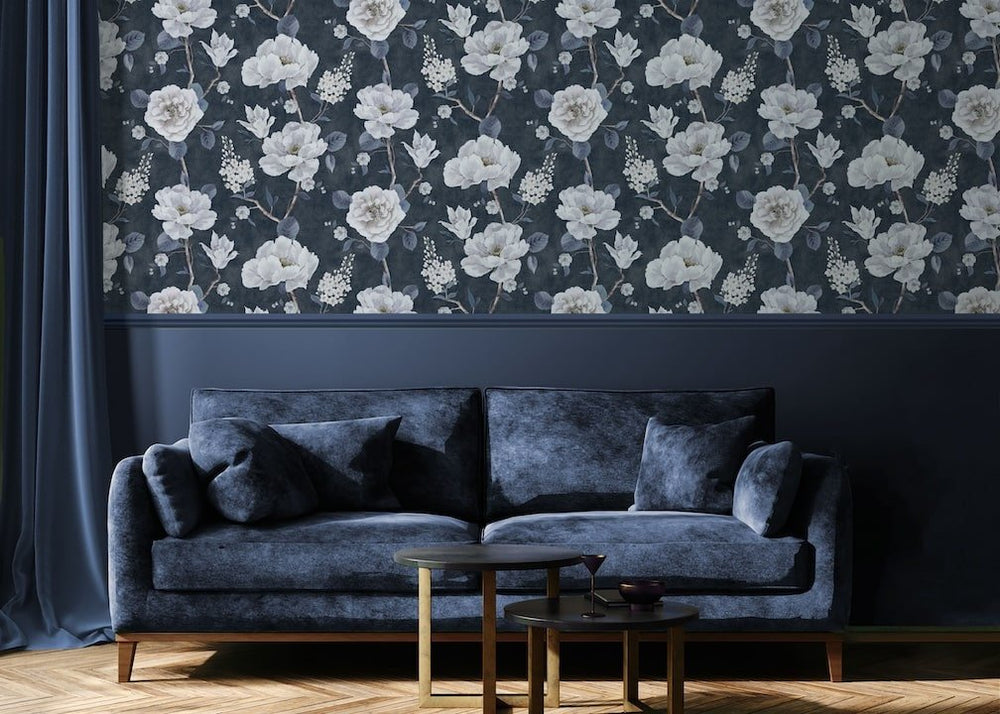  - Arthouse Ashley Floral Navy Wallpaper - 925505 - Decor Warehouse