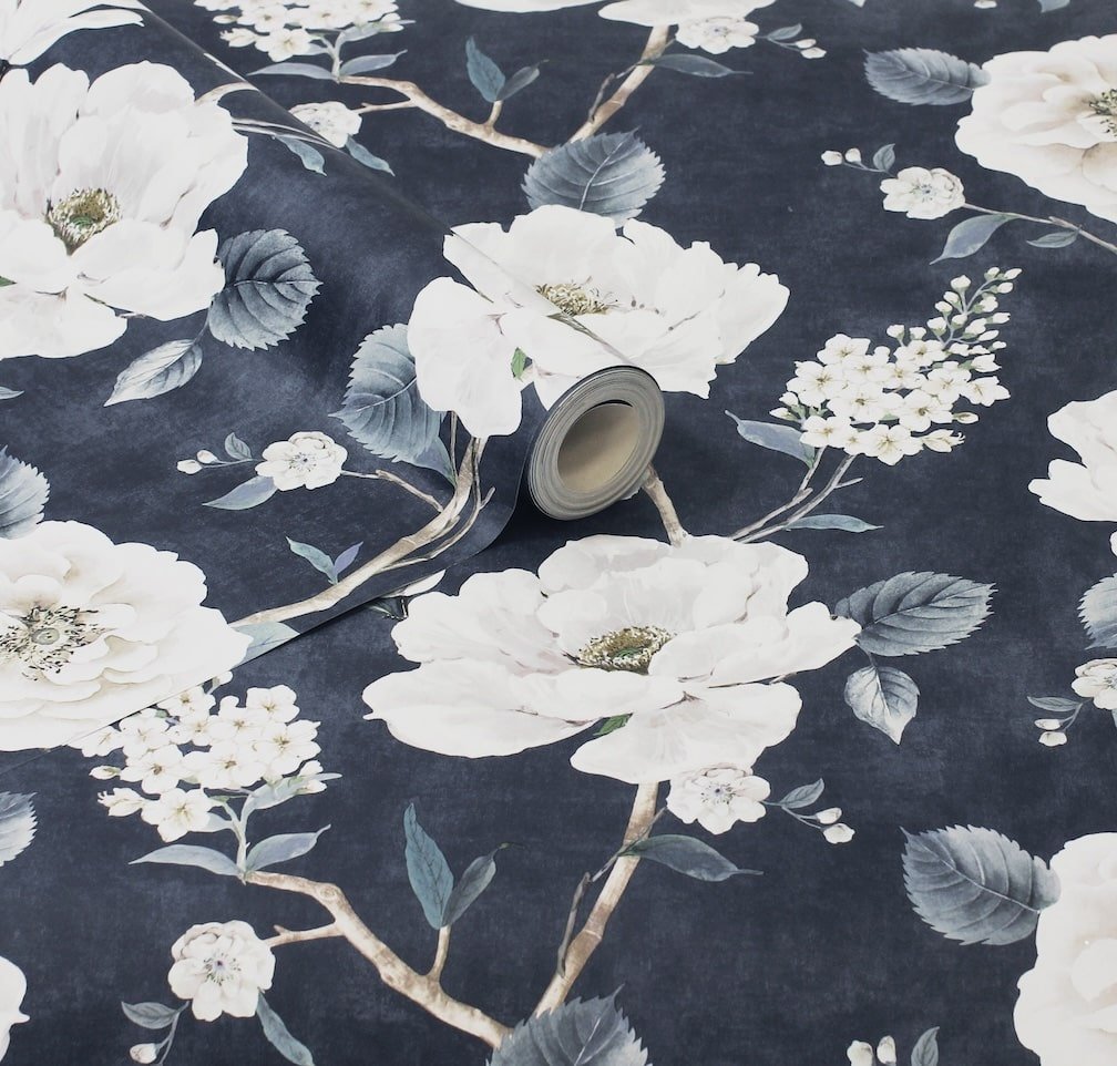  - Arthouse Ashley Floral Navy Wallpaper - 925505 - Decor Warehouse