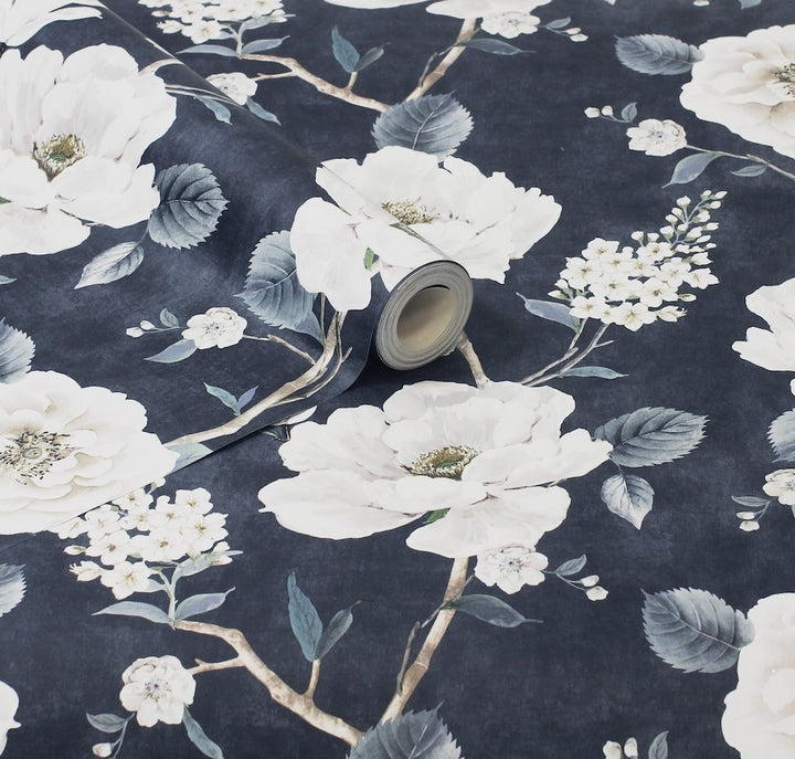  - Arthouse Ashley Floral Navy Wallpaper - 925505 - Decor Warehouse