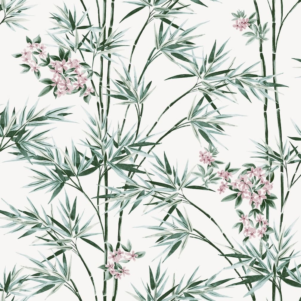 Arthouse Bamboo & Blossom White Wallpaper - 692509