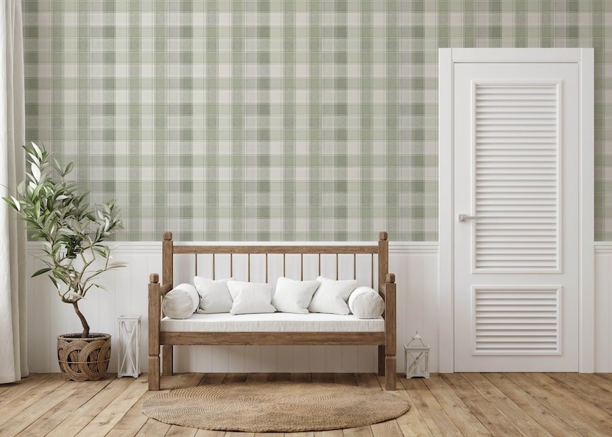  - Arthouse Country Check Sage Wallpaper - 922806 - Decor Warehouse