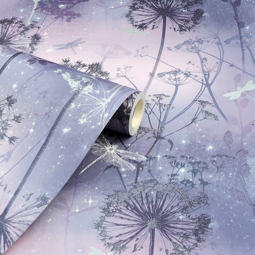  - Arthouse Damselfly Purple Wallpaper - 692306 - Decor Warehouse