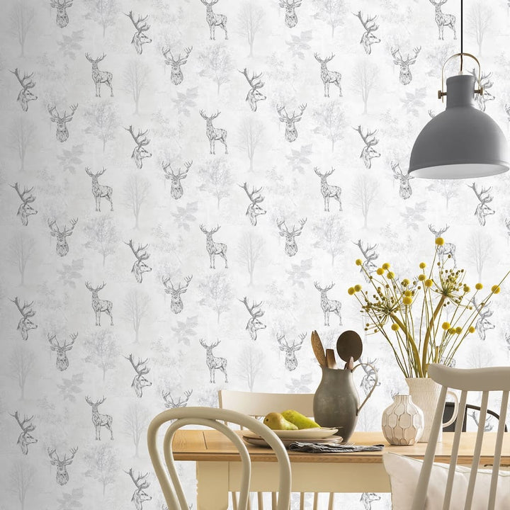 Arthouse Etched Stag Mono Wallpaper - 901808