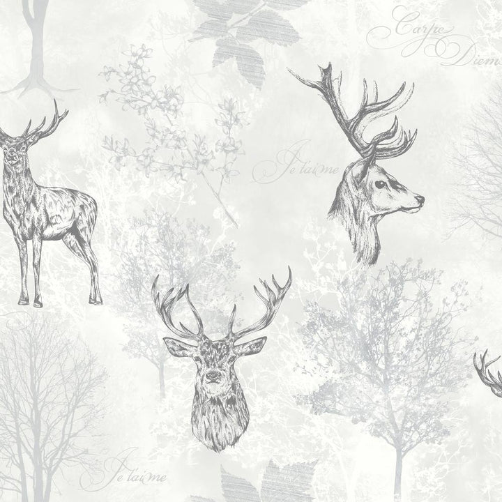  - Arthouse Etched Stag Mono Wallpaper - 901808 - Decor Warehouse