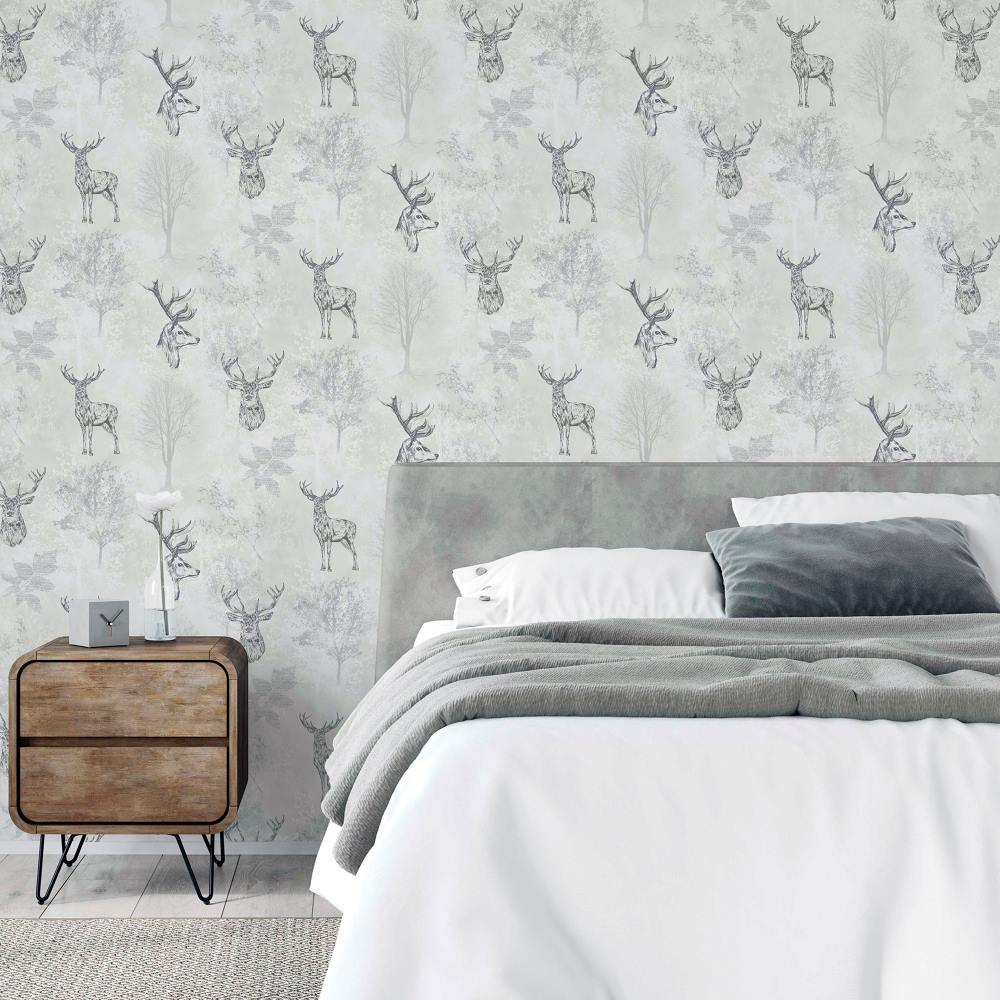  - Arthouse Etched Stag Mono Wallpaper - 901808 - Decor Warehouse