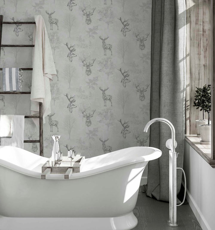  - Arthouse Etched Stag Mono Wallpaper - 901808 - Decor Warehouse