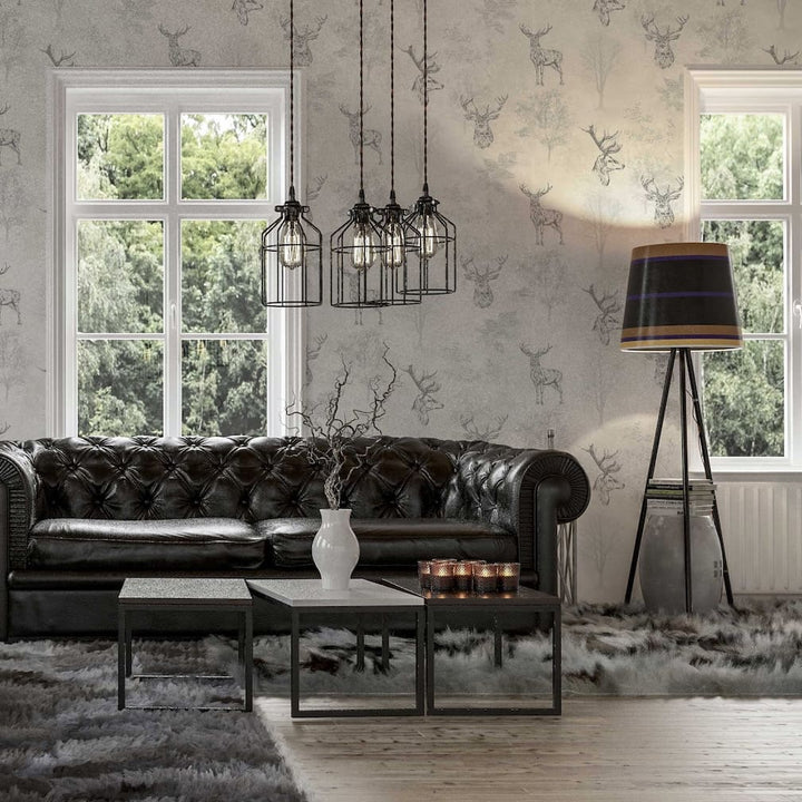 Arthouse Etched Stag Mono Wallpaper - 901808