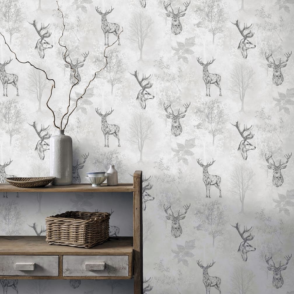 Arthouse Etched Stag Mono Wallpaper - 901808