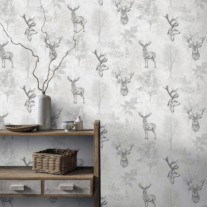 Arthouse Etched Stag Mono Wallpaper - 901808