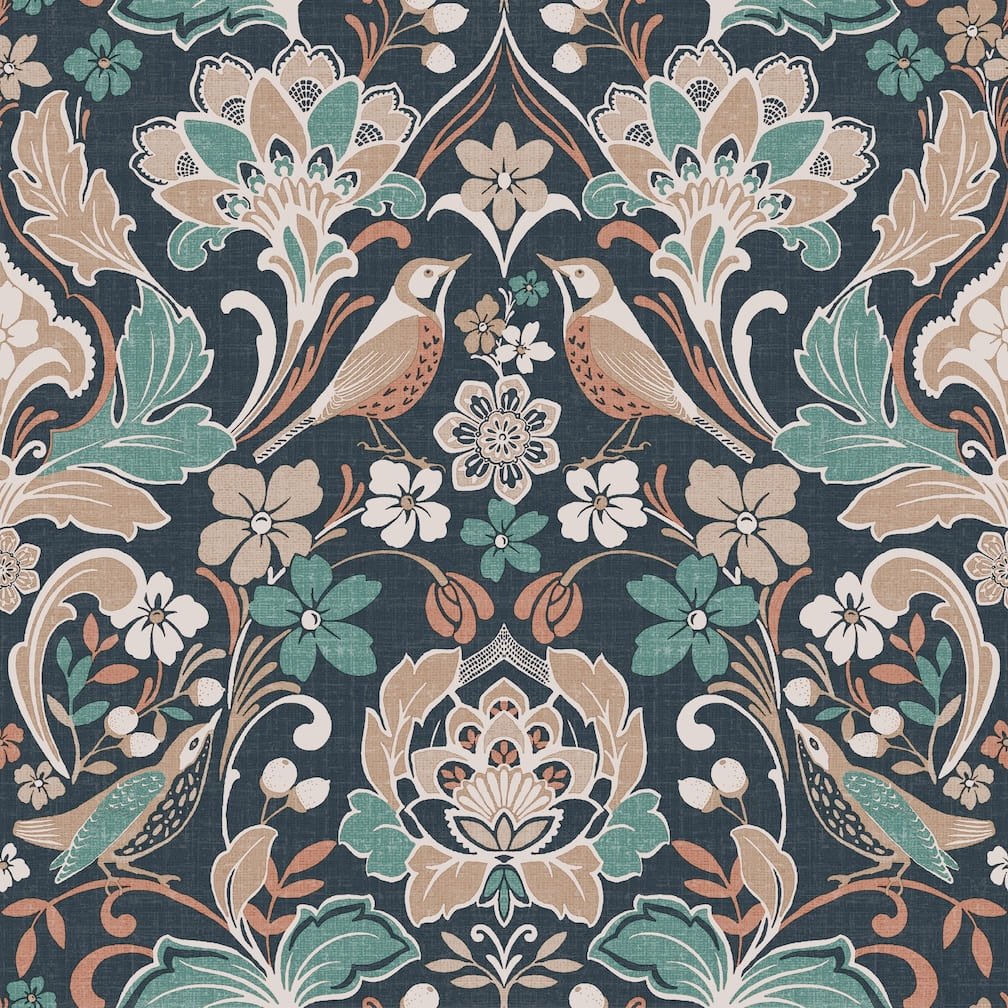 Arthouse Folk Floral Navy Wallpaper - 100197AH