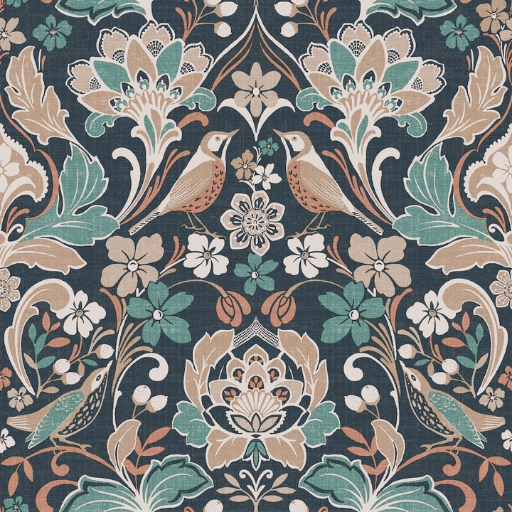 Arthouse Folk Floral Navy Wallpaper - 100197AH