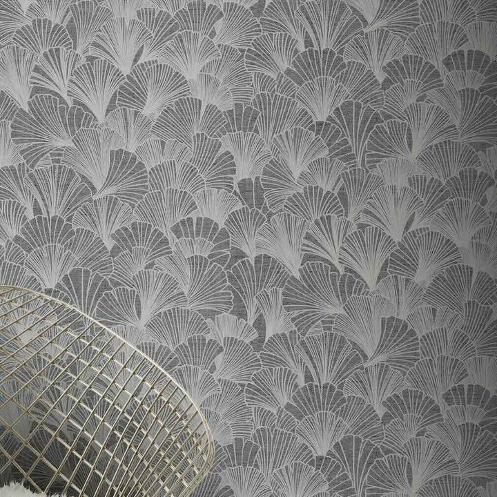 892905 - Arthouse - Arthouse Ginkgo Grey/Silver Wallpaper - Decor Warehouse
