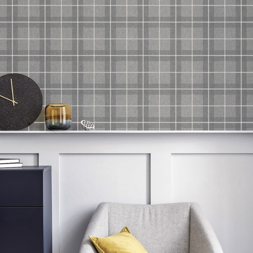  - Arthouse Heritage Check Grey/Silver Wallpaper - 251906 - Decor Warehouse