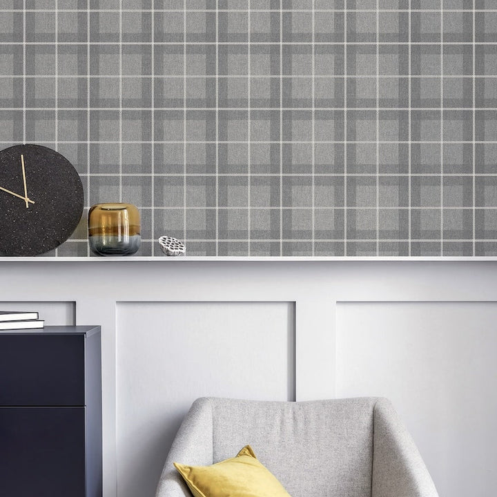  - Arthouse Heritage Check Grey/Silver Wallpaper - 251906 - Decor Warehouse