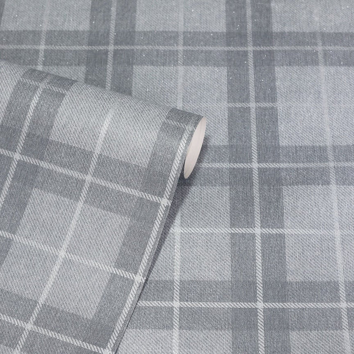 Arthouse Heritage Check Grey/Silver Wallpaper - 251906