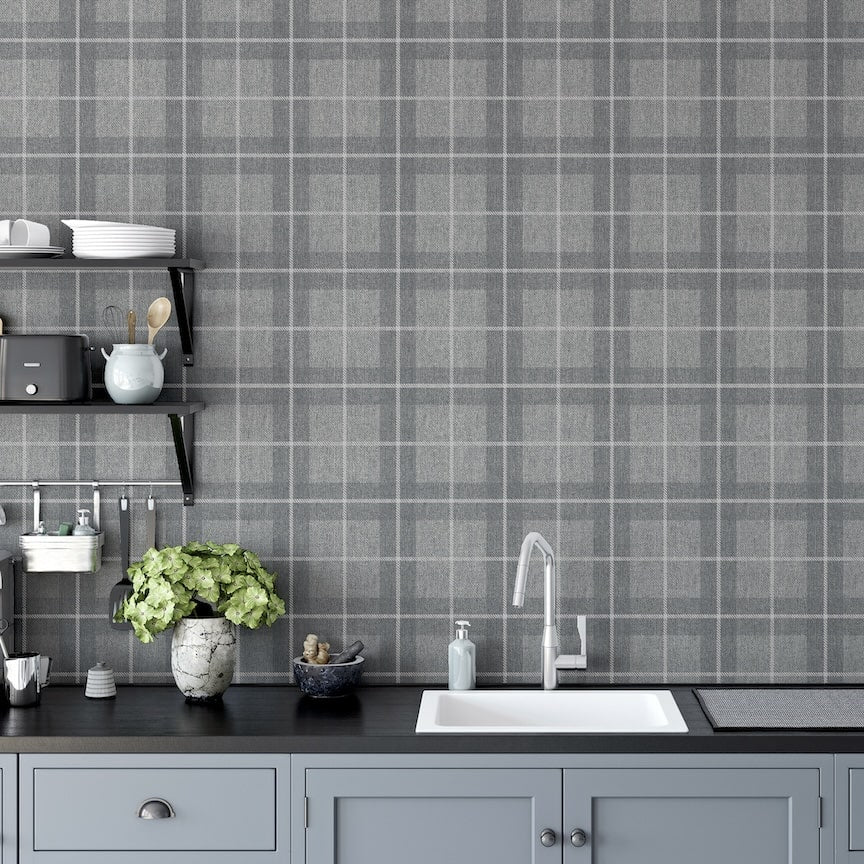  - Arthouse Heritage Check Grey/Silver Wallpaper - 251906 - Decor Warehouse