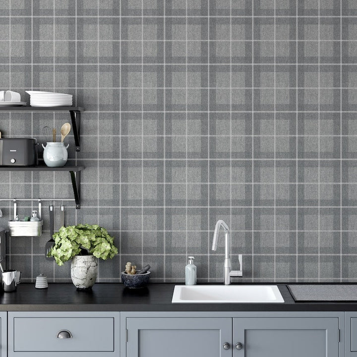  - Arthouse Heritage Check Grey/Silver Wallpaper - 251906 - Decor Warehouse