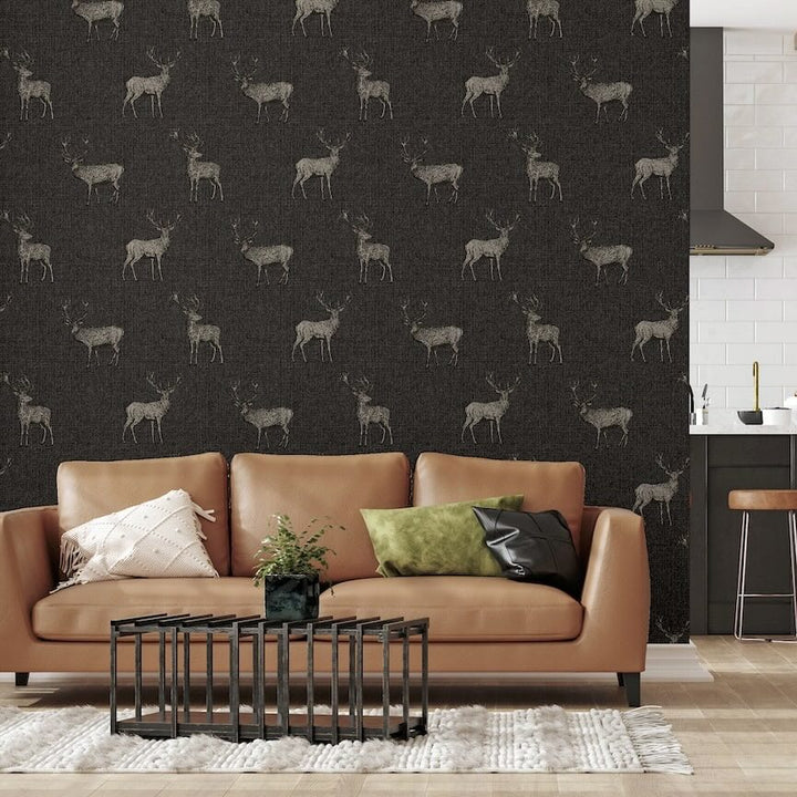  - Arthouse Heritage Stag Charcoal/Copper Wallpaper - 909607 - Decor Warehouse