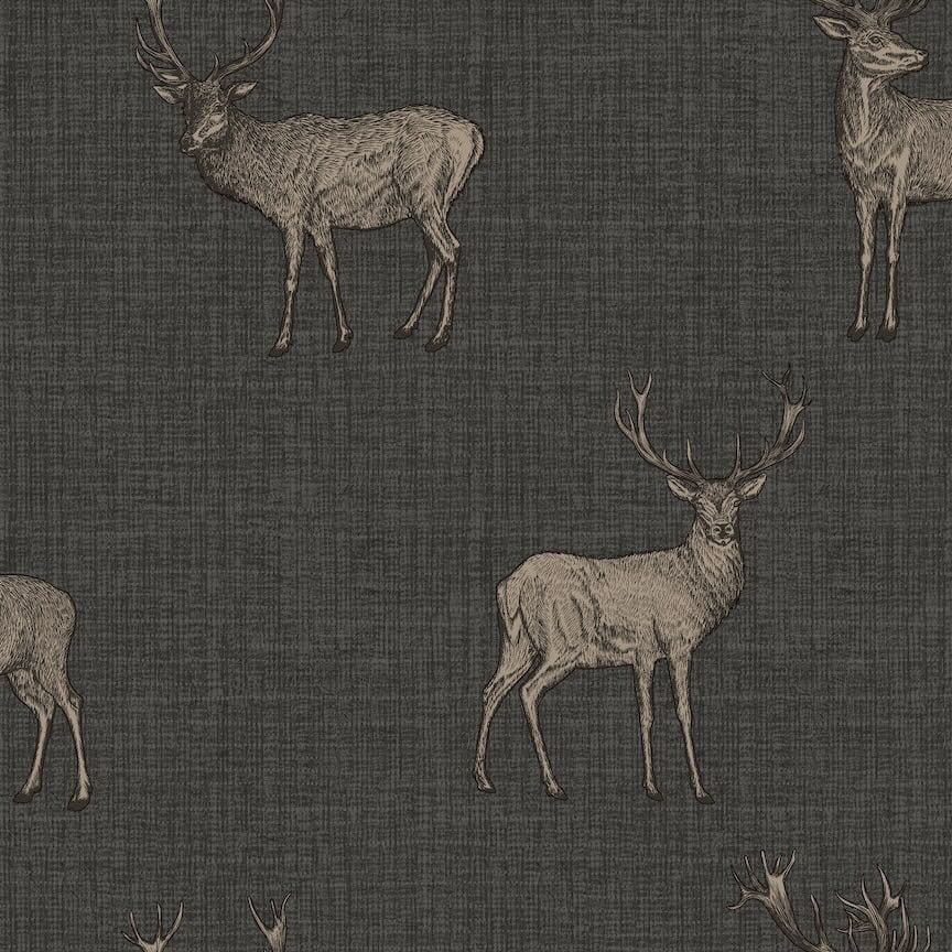 Arthouse Heritage Stag Charcoal/Copper Wallpaper - 909607